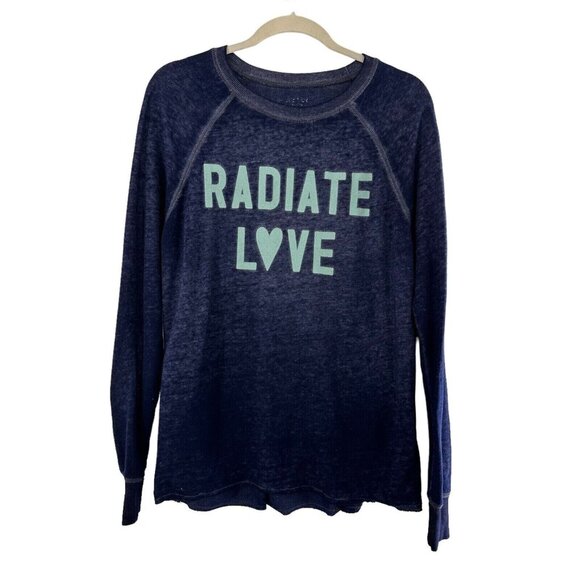 Zoe Tops - Zoe & Liv Radiate Love Blue Long Sleeve Raglan Pullover Sweater M Graphic